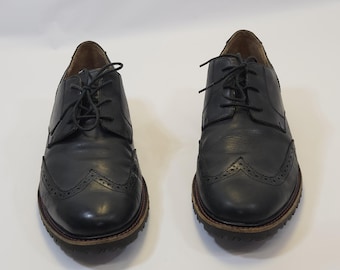 ヴィンテージスタイル セバゴ レザー ウィングチップ オックスフォード メンズ 11 ブラック ブローグシューズ