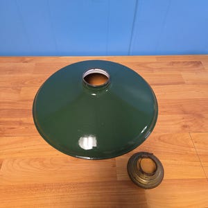 Vintage Industrial Green Porcelain Lamp Shroud – 16&quot; Enamel Light Shade – Barn Style Factory Lighting