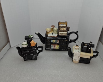 Juego de tetera vintage y original, decoración de cocina estilo cottagecore, juego de cerámica en miniatura