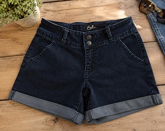 Vintage Earl Jean Denim Shorts Size 6 Dark Wash Cuffed Jean Shorts Y2K Stretch Denim Summer Festival Shorts