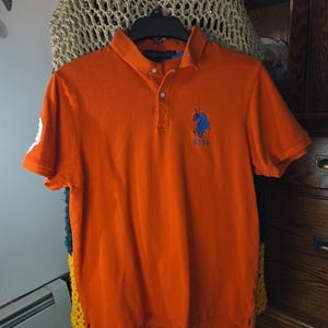 Vintage Ralph Lauren Polo Shirt Large Orange Big Pony Logo | Men&#39;s Preppy Short Sleeve Classic Fit | Y2K Polo Sport Style