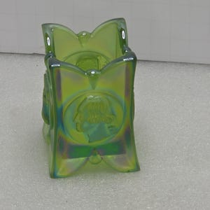 Joe Sinclair Signed Green Iridescent Art Glass Toothpick Holder Open Book
