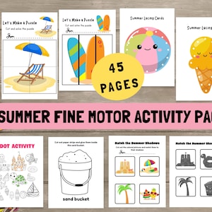 Summer Fine Motor Activity Pack | Preschool Printable for Ages 3–6 | Tracing, Puzzles, Lacing Cards, Dot Marker, Shadows Matching PDF