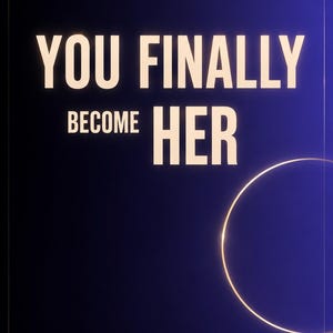 Puede incluir: Gráfico azul oscuro con el texto "YOU FINALLY BECOME HER" en negrita, color crema. La imagen incluye el texto "An Immersive Dream Life Visualization Experience" y el nombre de la marca "MIVZA".