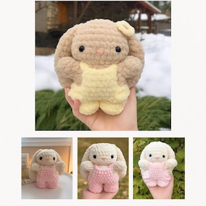 Crochet Bunny Pattern PDF - Plush Bunny with Overalls - Beginner Amigurumi Pattern - Instant Download by LysetLoops