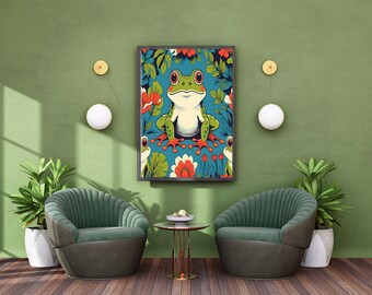 Retro Frog Poster Set | Bright Psychedelic Wall Art | Colorful Digital Prints