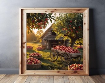 Fall Apple Farm Wall Art | Autumn Orchard Print | Farmhouse Kitchen Decor set of 12
