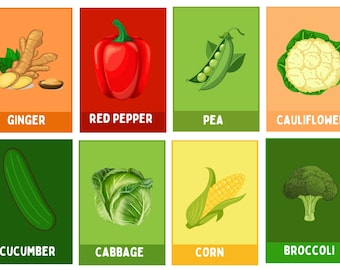 Vegetable Flashcards for Kids | 32 Printable Veggie Cards | Preschool Learning Game