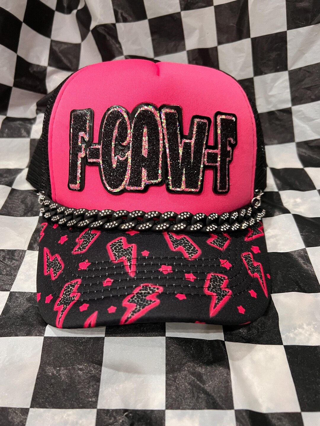 F-caw-f Trucker Hat With Chain - Etsy