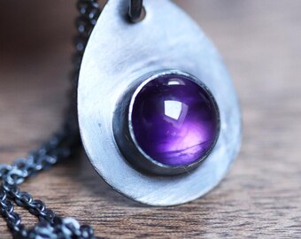 Amethyst Pendant Necklace: Oxidized Sterling Silver, February Birthstone