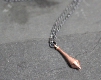 For Dallas  - Rose Gold Pendulum Necklace, Minimalist 14k Rose Gold and Oxidized Sterling Silver Long Chain Simple