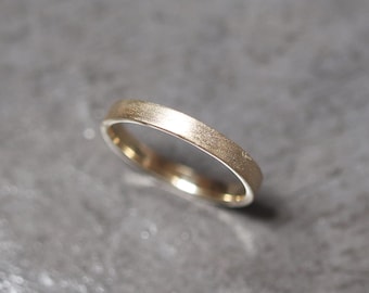 Gold Wedding Band, 2.5mm Slim Simple Plain Flat Recycled 14k Solid Yellow Gold Ring Women's Wedding Ring Brushed or Polished