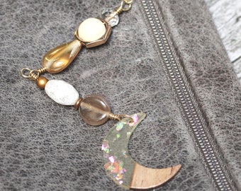 Beaded Boho Bag Charm: Golden Moon Purse Dangle Accessory