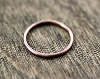 Women's Slim Gold Wedding Band, Skinny Round Recycled 14k Rose Gold Ring Brushed Gold Wedding Ring or Stacking - Made in Your Size