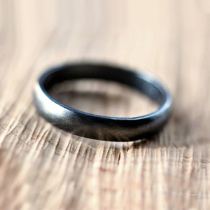 Black Silver Wedding Band, Brushed  Men's or Women's Unisex 4mm Low Dome Recycled Argentium Sterling Silver Oxidized Ring -  Made to Order