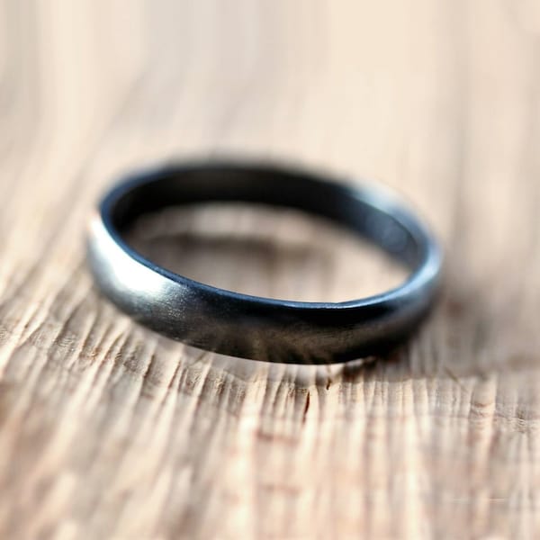 Oxidized Sterling Silver Wedding Band: Unisex Brushed Ring