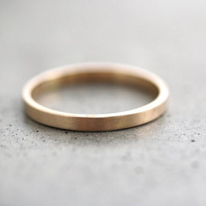 Gold Wedding Band Stackable Ring, 2mm Slim Recycled 10k Yellow Gold Ring Brushed Gold Wedding Ring or Stacking Ring image 4