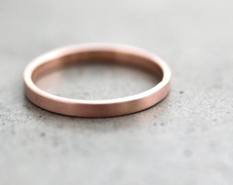 Minimalist 14k Rose Gold Wedding Band: Slim Flat Ring