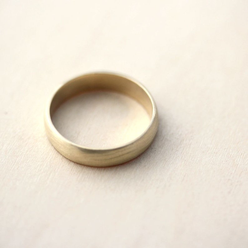 Man Gold Wedding Band, 4.5mm Low Dome 10k Recycled Hand Carved Yellow Gold Mens Wedding Ring Made in Your Size image 4