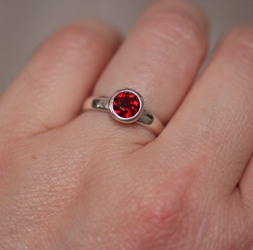 Cranberry Garnet Ring Faceted Gemstone Sterling Silver Ring | Etsy