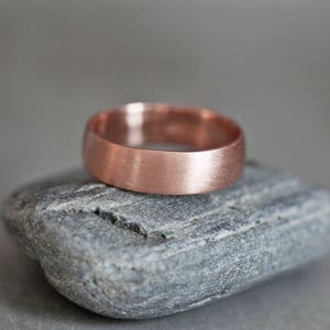 Rose Gold Men's Wedding Band, Thick Brushed 7mm Low Dome 14k Recycled Hand Carved Rose Gold Wedding Ring  - Made in Your Size