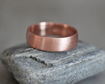 Rose Gold Men's Wedding Band, Thick Brushed 7mm Low Dome 14k Recycled Hand Carved Rose Gold Wedding Ring  - Made in Your Size
