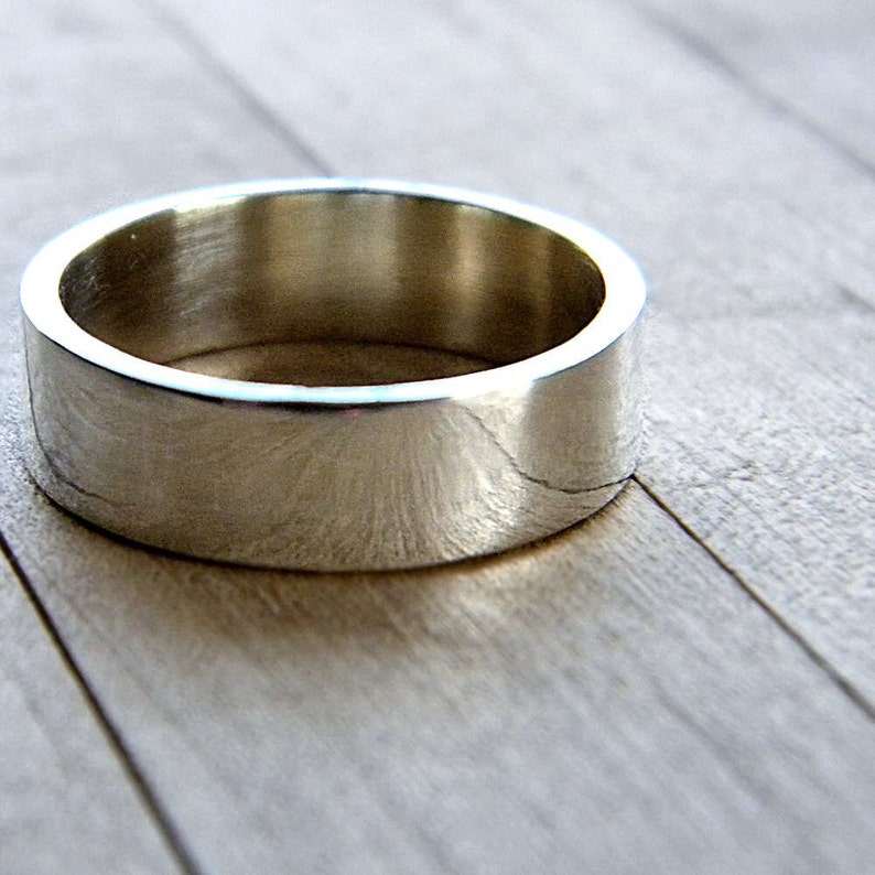 Men's Silver Wedding Band, 6mm Wide, Simple Flat Band Recycled Argentium Sterling Silver Ring Made in Your Size image 3