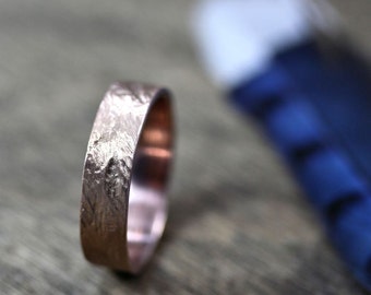 Crash Ring - Men's Wedding Band 6mm Wide Rugged Rough 14k Recycled Hand Carved Rose Gold Ring - Made in Your Size