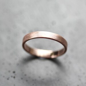 Rose Gold Women's Wedding Band Stackable Ring, 3mm Flat Slim Recycled 14k Rose Gold Ring Brushed Pink Gold Women's Wedding Ring image 1