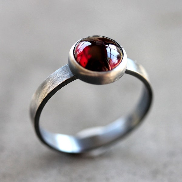 Garnet Ring, Black Cherry Red Garnet Gemstone Roughed Up Sterling Silver Ring January Birthstone - Made to Order - Sangria