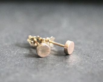 Tiny Gold Polka Dot Earrings, Small Petite Geometric Modern Minimalist Understated Brushed Recycled 14k Gold Stud Post Earrings