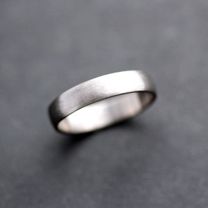 Men's Wedding Band, 4.5mm Low Dome 14k Recycled Hand Carved Palladium White Gold Wedding Ring - Made in Your Size