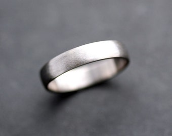 Men's Wedding Band, 4.5mm Low Dome 14k Recycled Hand Carved Palladium White Gold Wedding Ring - Made in Your Size
