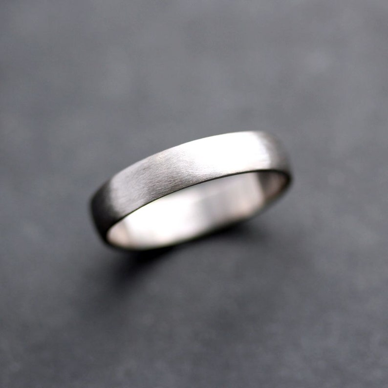 Men's Wedding Band, 4.5mm Low Dome 14k Recycled Hand Carved Palladium White Gold Wedding Ring Made in Your Size image 1