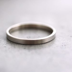 White Gold Wedding Ring Set, His and Hers 4mm and 2mm Brushed Flat 14k Recycled Palladium White Gold Matching Wedding Bands image 4