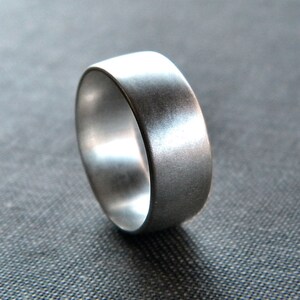 Mens Band Unisex Brushed 8mm Men's or Unisex Oxidized Recycled Metal Textured Wide Sterling Silver Wide Ring Made in Your Size image 5