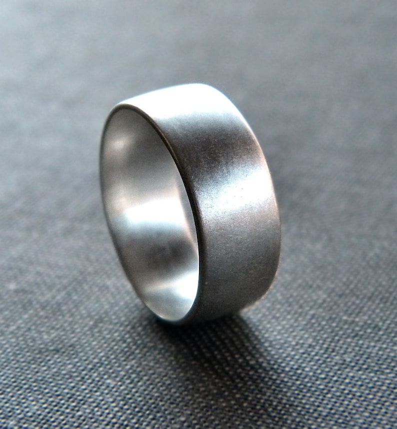 Mens Band Unisex Brushed 8mm Men's or Unisex Oxidized Recycled Metal Textured Wide Sterling Silver Wide Ring Made in Your Size image 5