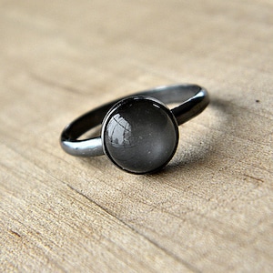 Gray Moonstone Ring: Oxidized Sterling Silver, Hand Forged Band