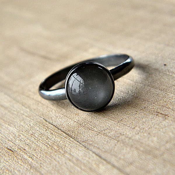 Gray Moonstone Ring, Black Moonstone Ring, Sterling Silver Moonstone Jewelry, Oxidized Silver Ring