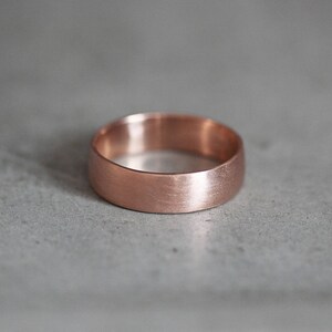Rose Gold Men's Wedding Band, Thick Brushed 7mm Low Dome 10k Recycled Hand Carved Rose Gold Wedding Ring Made in Your Size image 4