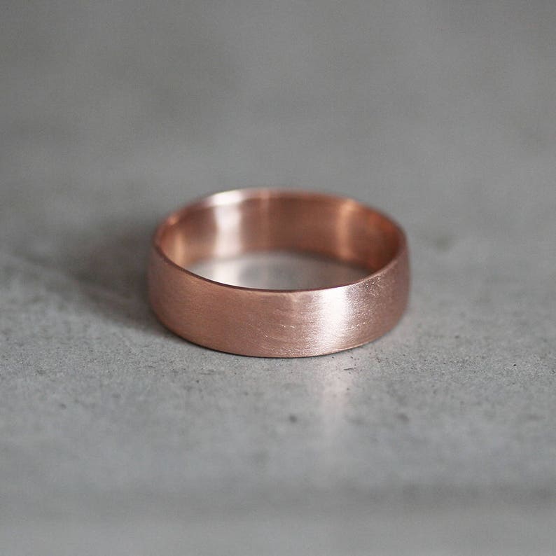 Rose Gold Men's Wedding Band, Thick Brushed 7mm Low Dome 10k Recycled Hand Carved Rose Gold Wedding Ring Made in Your Size image 4