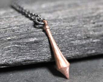 Rose Gold Pendulum Necklace: Oxidized Sterling Silver Chain, Boho Jewelry
