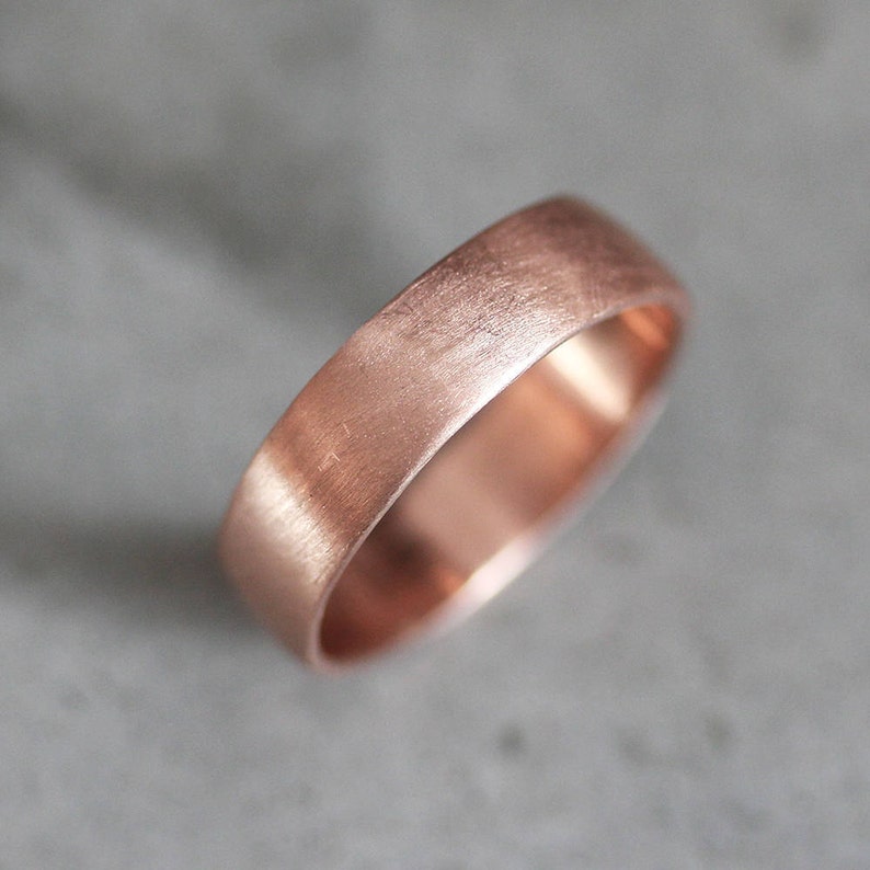 Rose Gold Men's Wedding Band, Thick Brushed 7mm Low Dome 10k Recycled Hand Carved Rose Gold Wedding Ring Made in Your Size image 1