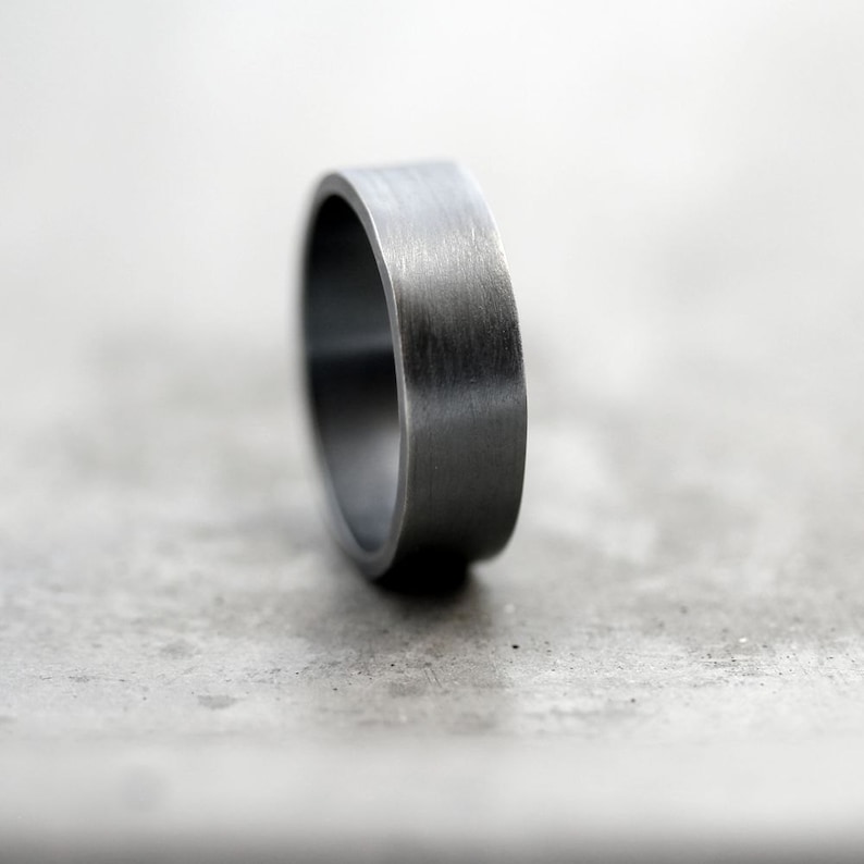Mens Ring, Unisex Simple Flat 7mm Band Black Oxidized Argentium Sterling Silver Men's Band Made in Your Size image 1