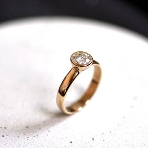 Moissanite Engagement Ring, Conflict Free Diamond Recycled 14k Gold Solitaire Women's Alternative Engagement Unique Ring Size 8.5 image 3