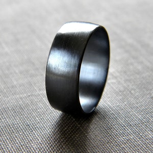 Mens Band Unisex Brushed 8mm Men's or Unisex Oxidized Recycled Metal Textured Wide Sterling Silver Wide Ring Made in Your Size image 1