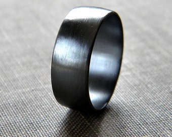 Mens Band Unisex Brushed 8mm Men's or Unisex Oxidized Recycled Metal Textured Wide  Sterling Silver Wide Ring - Made in Your Size