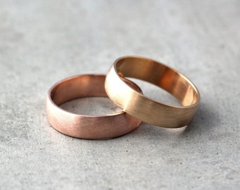 Wide Gold Men's Wedding Band Set, Set of Recycled 14k Rose or Yellow Gold 6mm Brushed Commitment Rings His and His -  Made in Your Sizes