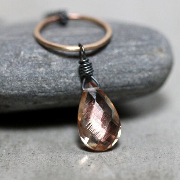 Peach Vanilla Oregon Sunstone Gemstone Necklace,  14k Gold Oxidized Sterling Silver Necklace Sunstone Jewelry - Midas