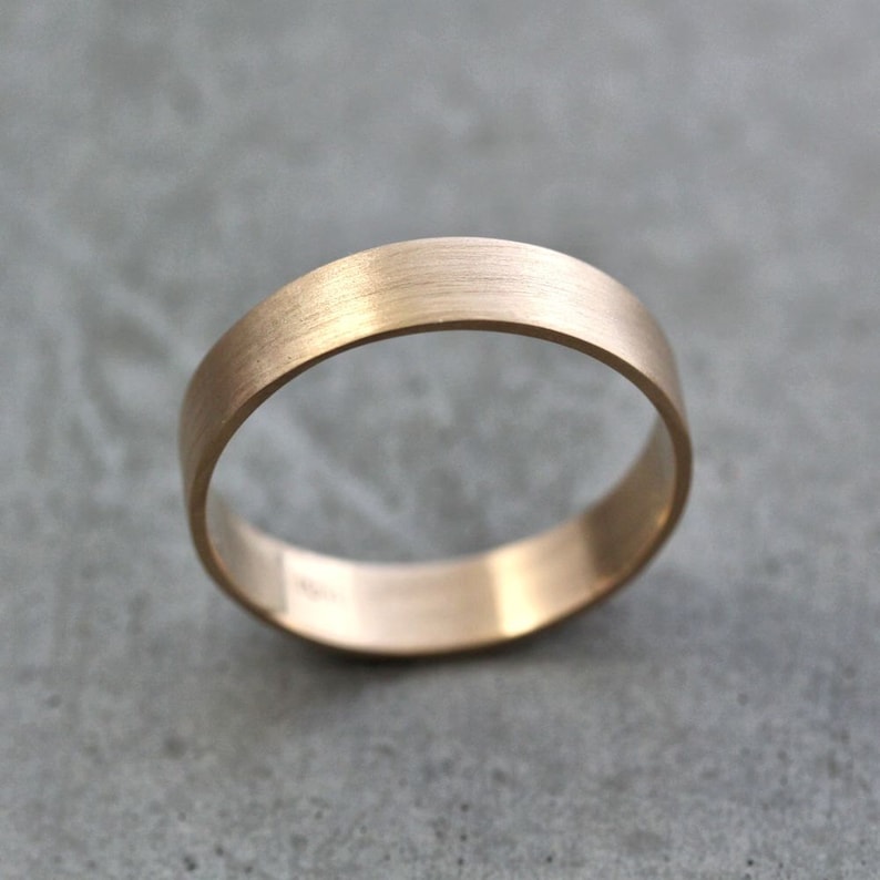 Mens Gold Wedding Band Unisex 5mm Wide Brushed Flat 10k Etsy